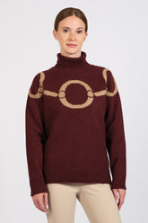 LINYI WOMEN'S TURTLE-NECK SWEATER - Burgundy/camel | Vestrum