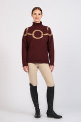 LINYI WOMEN'S TURTLE-NECK SWEATER - Burgundy/camel | Vestrum