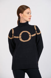 LINYI WOMEN'S TURTLE-NECK SWEATER - Burgundy/camel | Vestrum