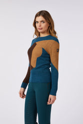 ALMEIRA WOMEN'S CREW-NECK SWEATER - Teal/camel | Vestrum