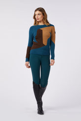 ALMEIRA WOMEN'S CREW-NECK SWEATER - Teal/camel | Vestrum