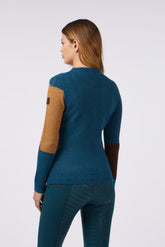 ALMEIRA WOMEN'S CREW-NECK SWEATER - Teal/camel | Vestrum