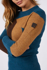 ALMEIRA WOMEN'S CREW-NECK SWEATER - Teal/camel | Vestrum