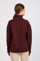 LINYI WOMEN'S TURTLE-NECK SWEATER - Burgundy/camel | Vestrum