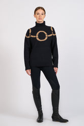 LINYI WOMEN'S TURTLE-NECK SWEATER - Burgundy/camel | Vestrum