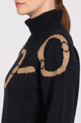 LINYI WOMEN'S TURTLE-NECK SWEATER - Burgundy/camel | Vestrum